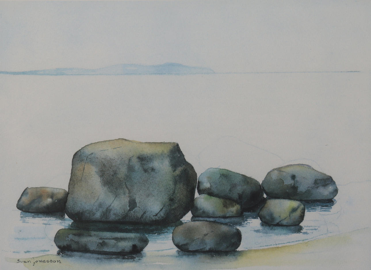SVEN JONASSON. lithography, stones by the beach.
