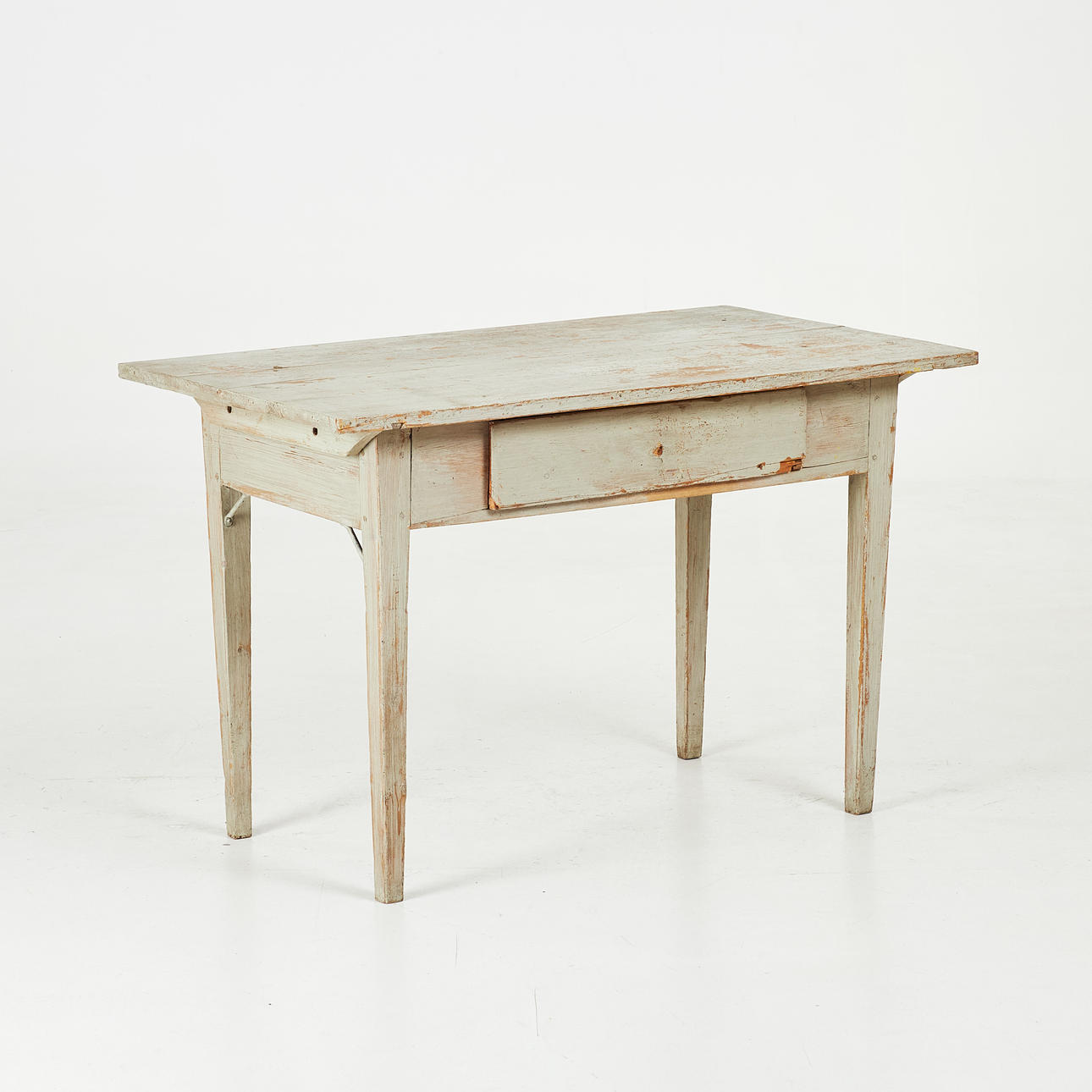 A desk, pine, painted grey, with pull-out drawer, 19th century.