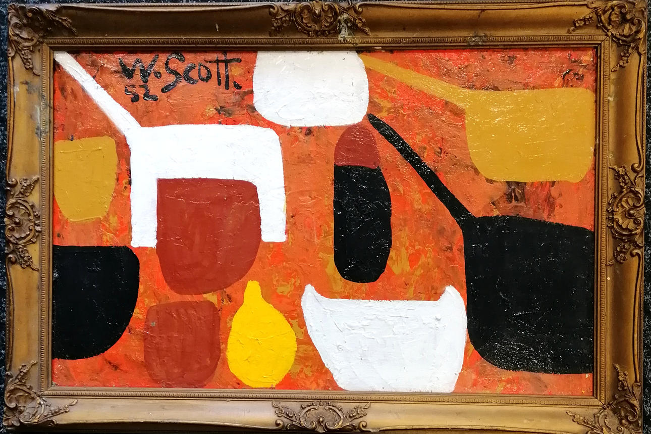*W SCOTT SIGNED ABSTRACT PAINTING.