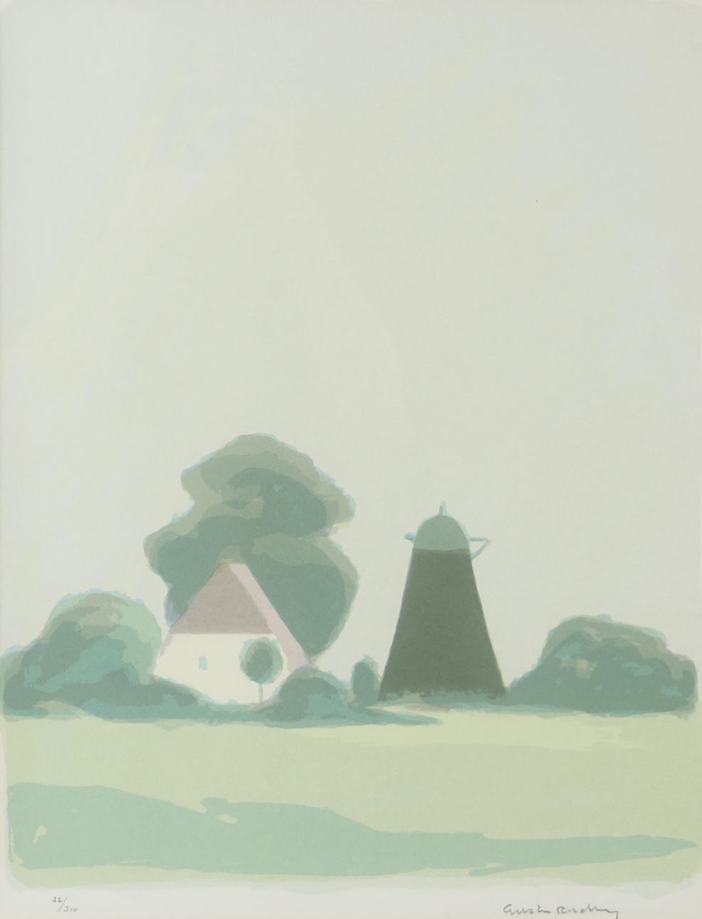 GUSTAV RUDBERG. Landscape, lithograph in colours, signed.