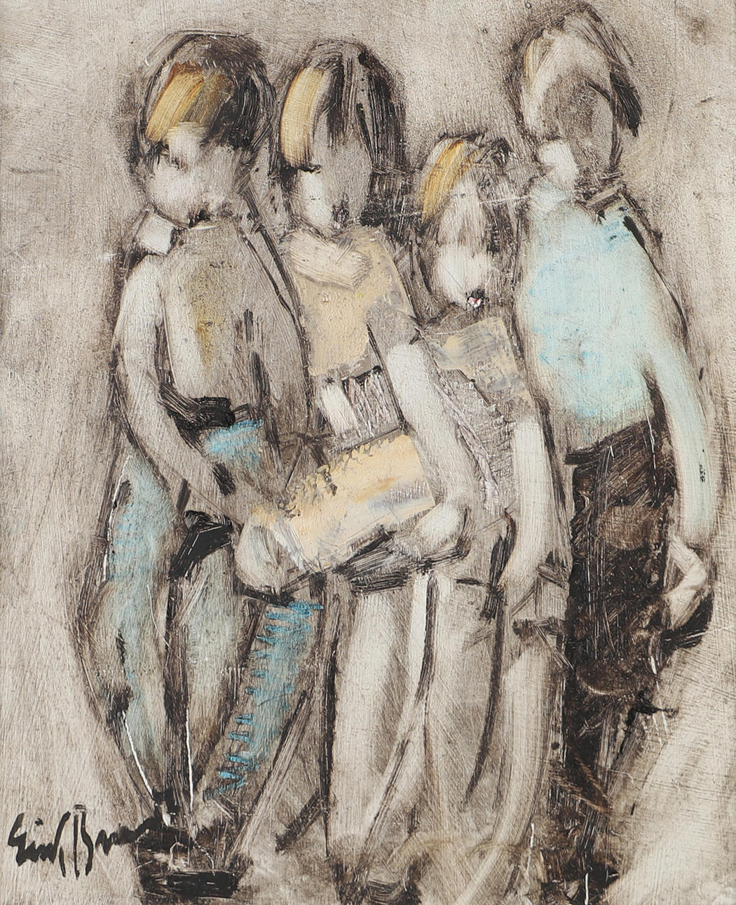 ERIK BRANDT. Children, oil on panel, signed.