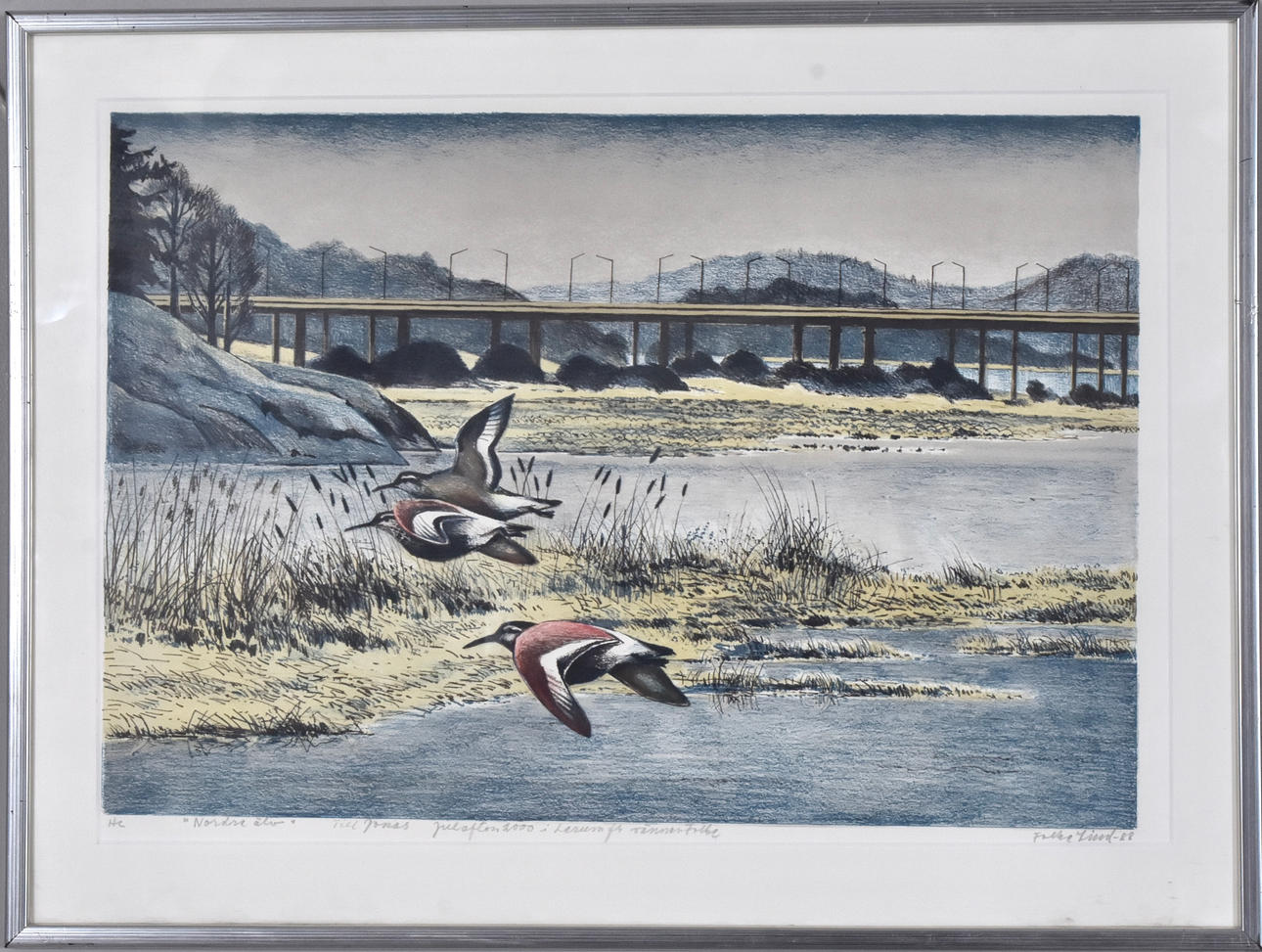 FOLKE LIND. färglitografi, "Nordre Älv".