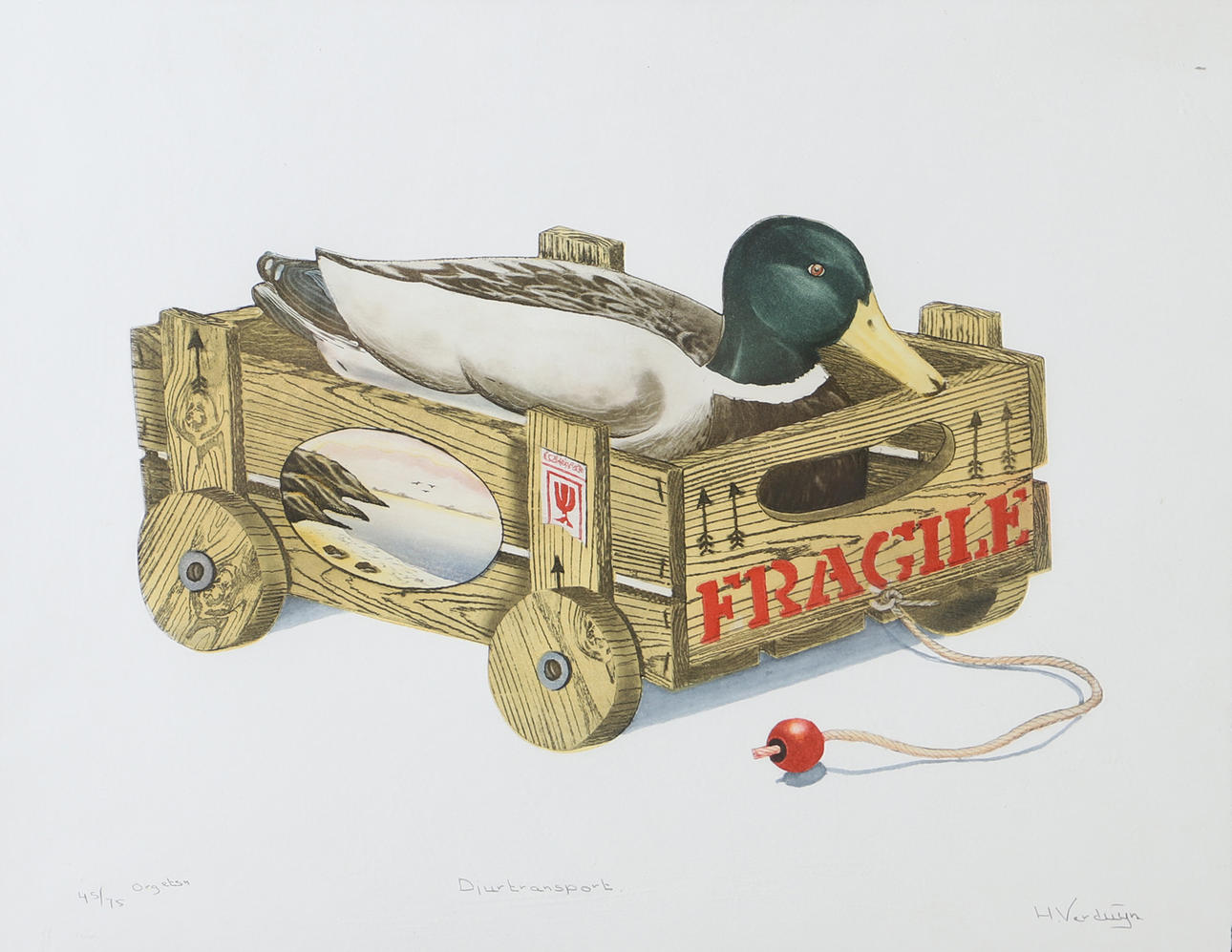 HANS VERDUYN. “Animal transport”, colour etching, 45/75, signed.