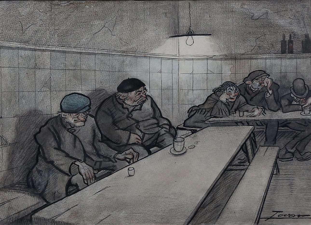 MANUEL TOVAR. Café scene with the elderly.