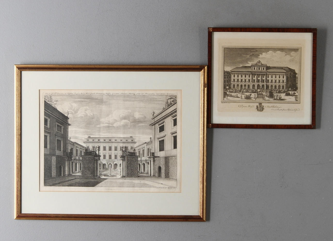 GRAVYRER, 2 st, Stockholmsmotiv, bland annat "K.Opera Huset I Stockholm",1700/1800-tal.