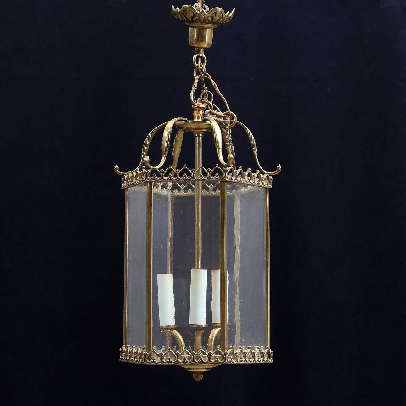 A brass/glass ceiling lamp, mid 20th century.