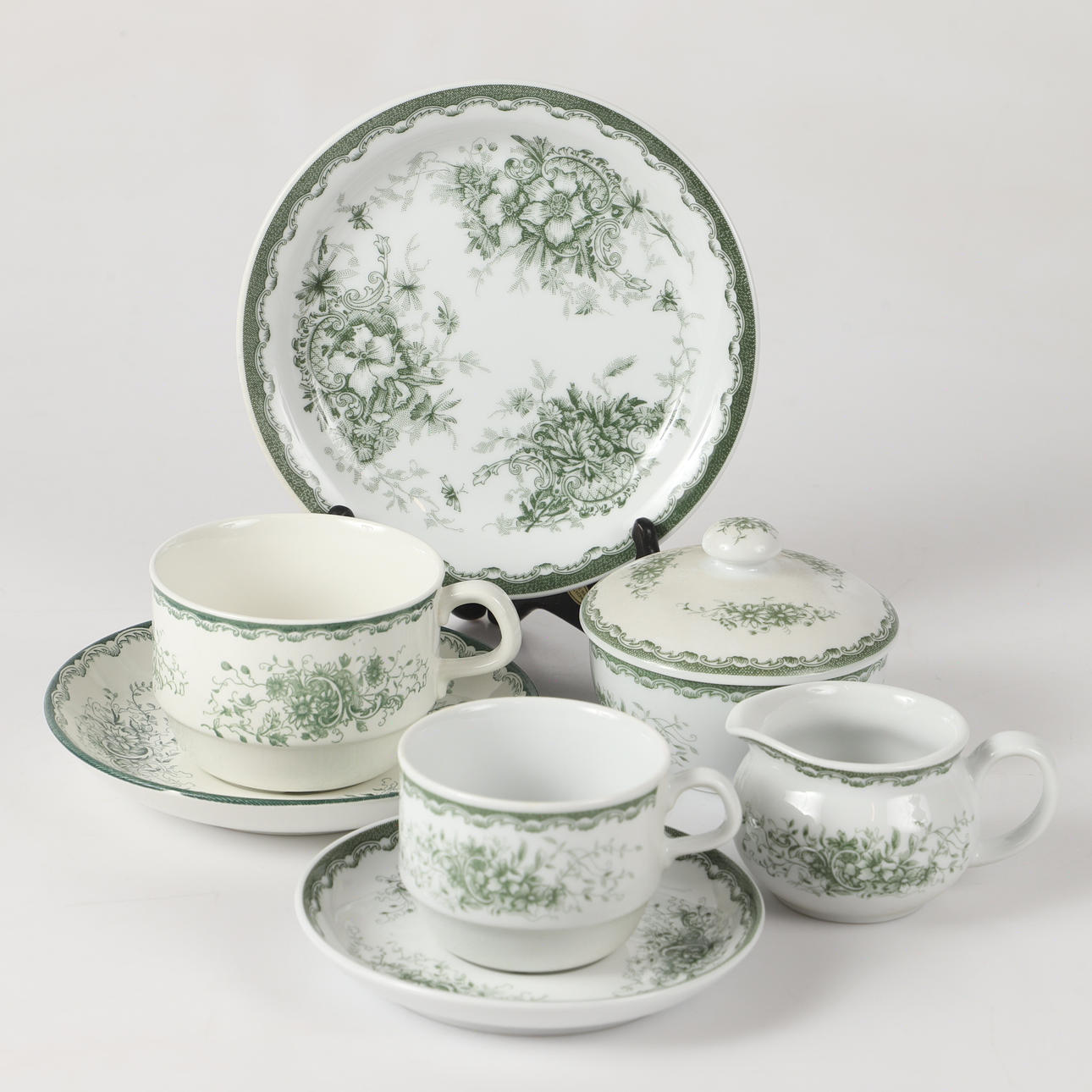 SERVISDELAR, 20 stycken, "Grön Anna", Rörstrand.