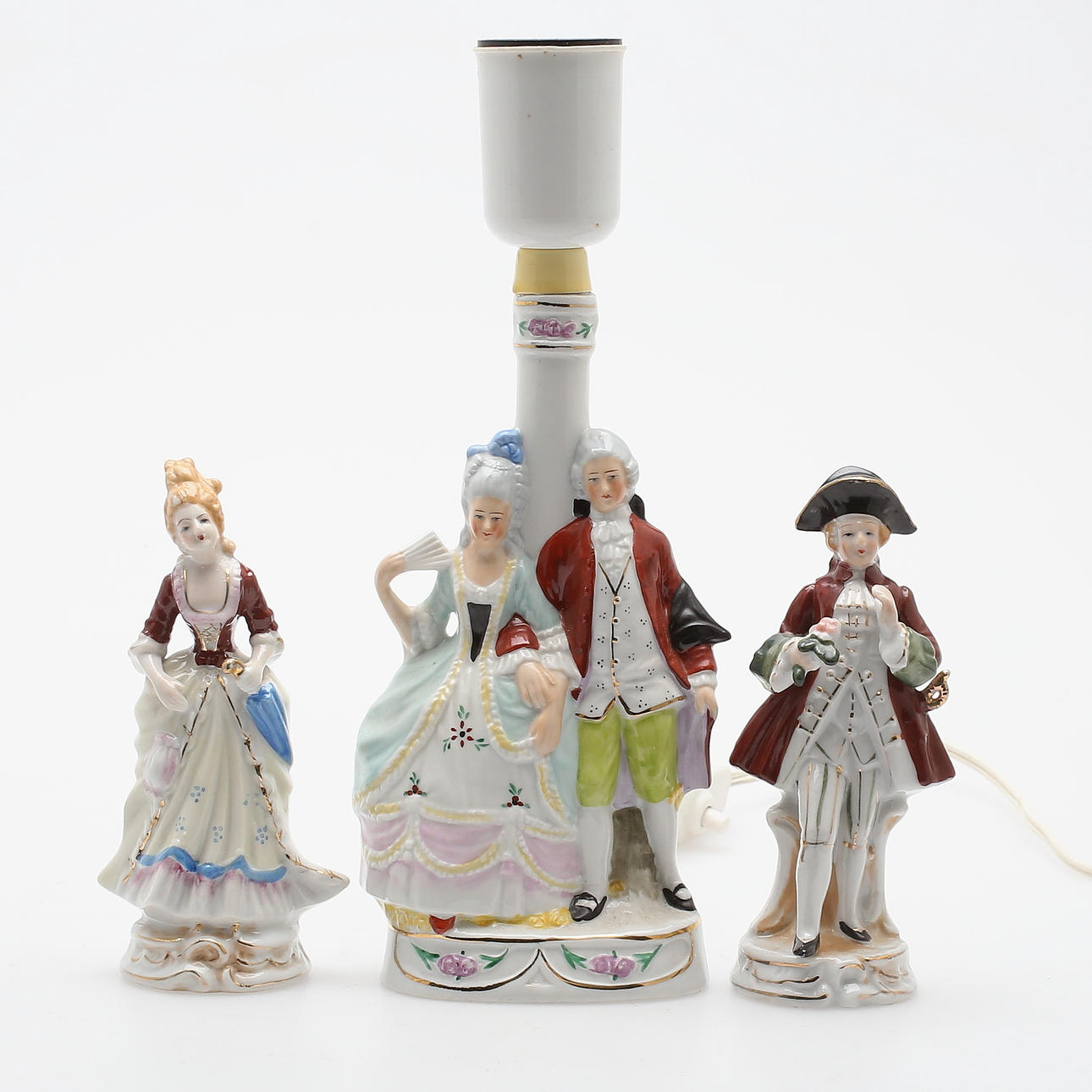 TABLE LAMP, and FIGURES, a pair, porcelain, Sitzendorf, 1900s.