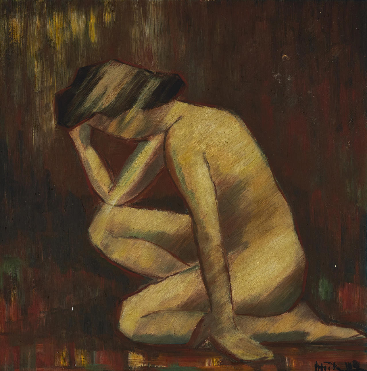 OIDENTIFIERAD KONSTNÄR. Model, signed and dated -49, oil on panel.