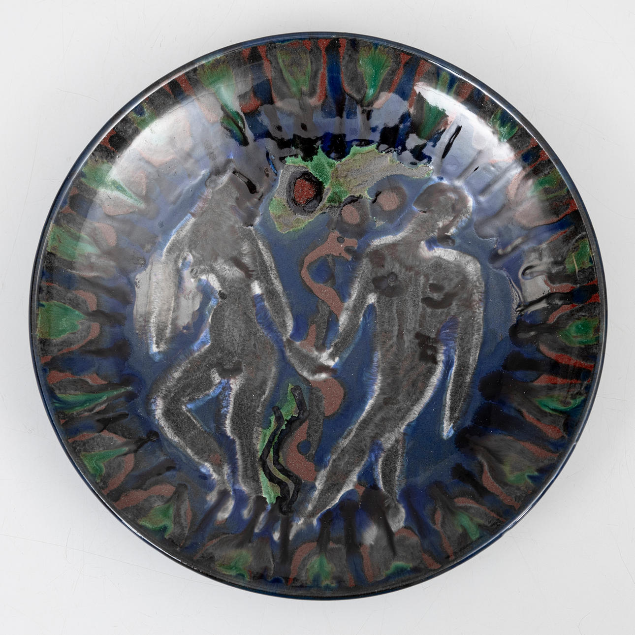A dish, Adam and Eve, High Annesian faience, 20th century.