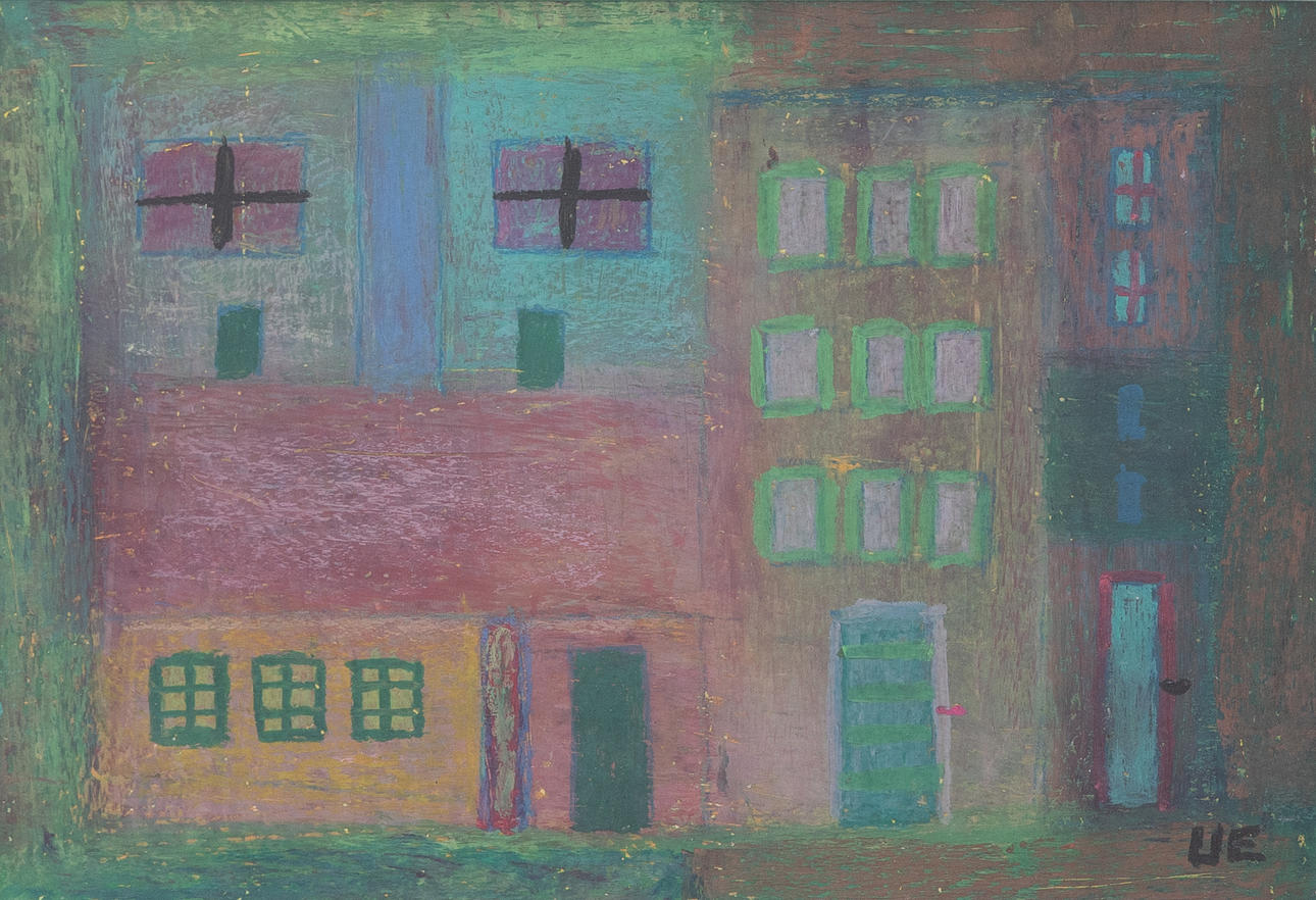 ULLA EKMAN-DAHLBÄCK (1924-2011). Buildings, chalk, signed.