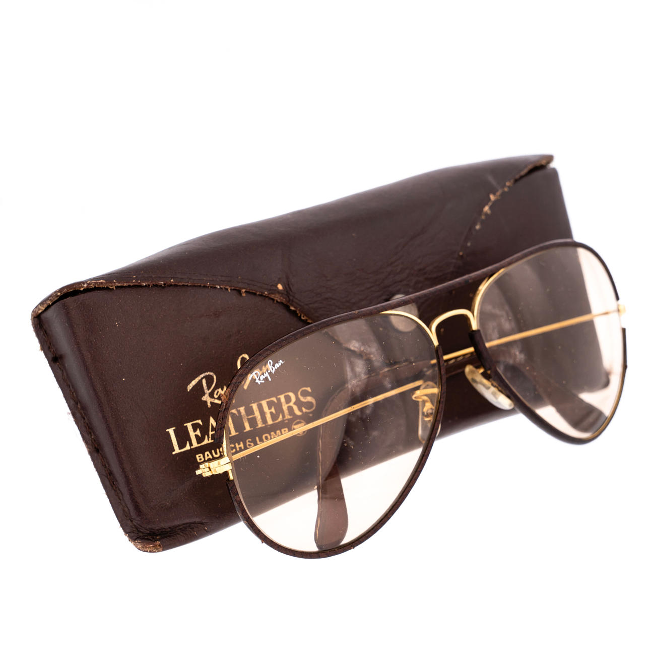 RAY BAN. Solbriller, Aviator Leather, Bausch & Lomb.