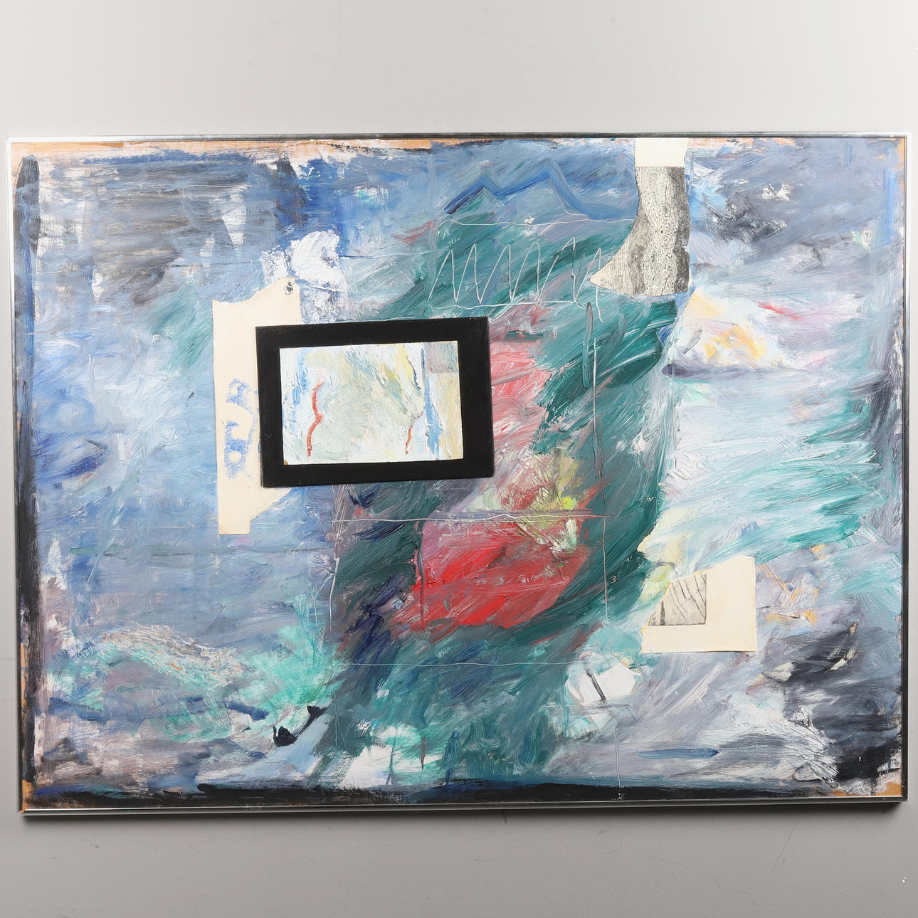 OIDENTIFIERAD KONSTNÄR. MIXED TECHNOLOGY ON PANEL,” Pungatoriet” signed on verso, Anton Pettersson -89.