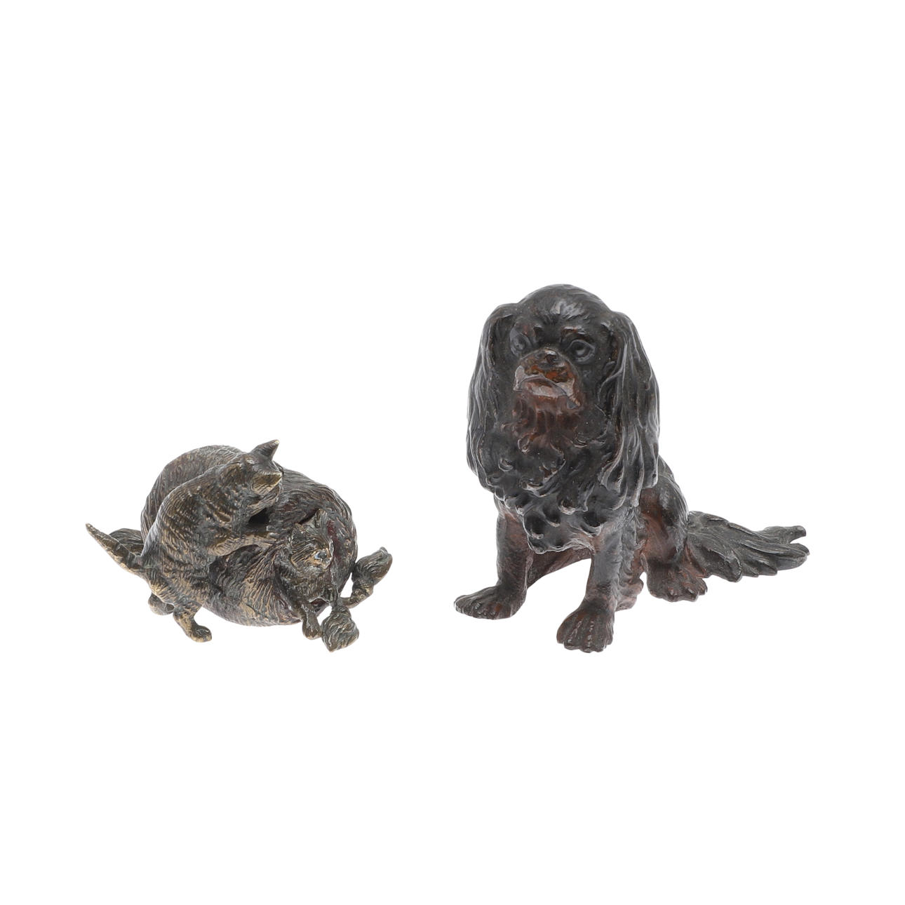 COLD PAINTED BRONZE DOG & CAT GROUP.