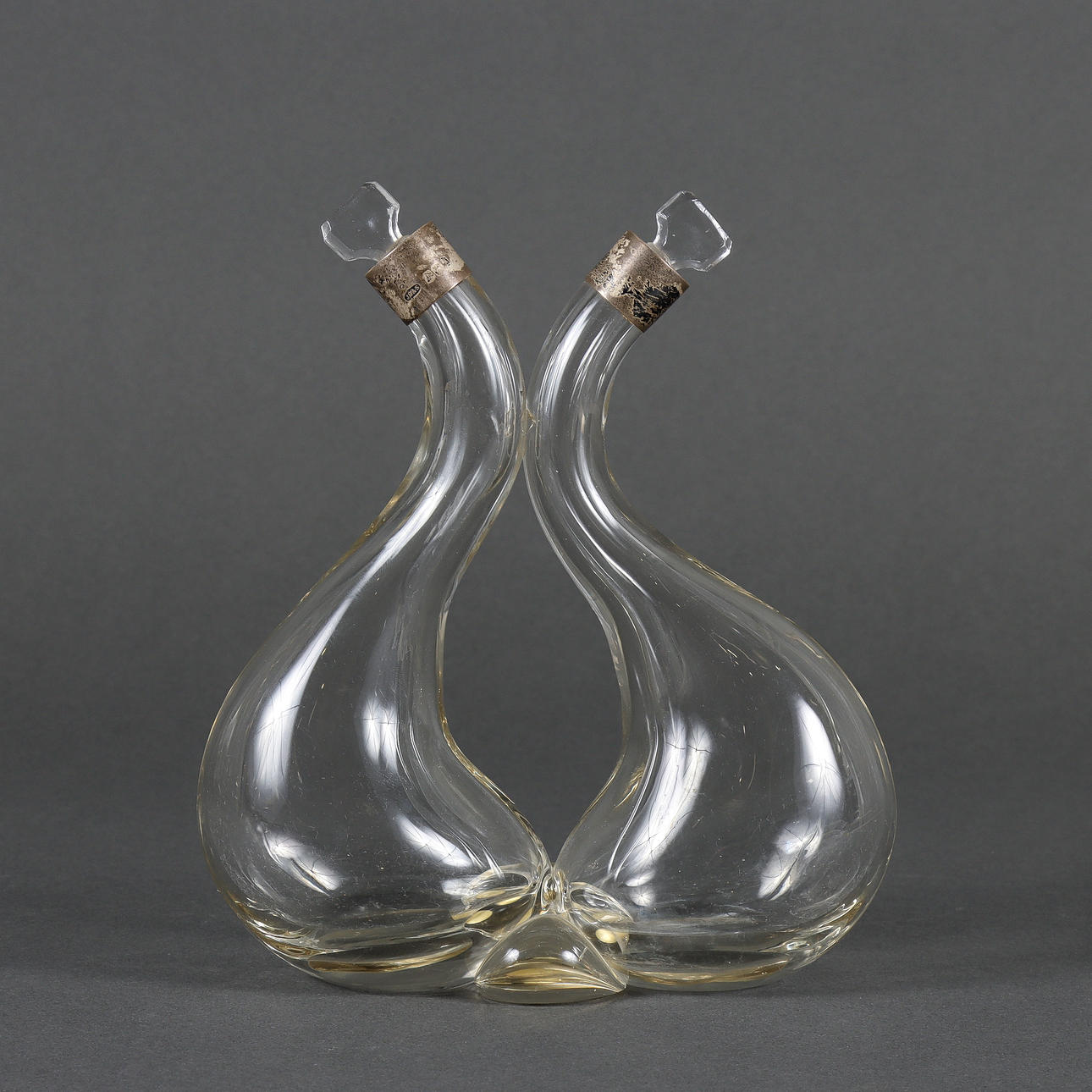 DUBBELFLASKA med silvermonteringar, 1800-tal.