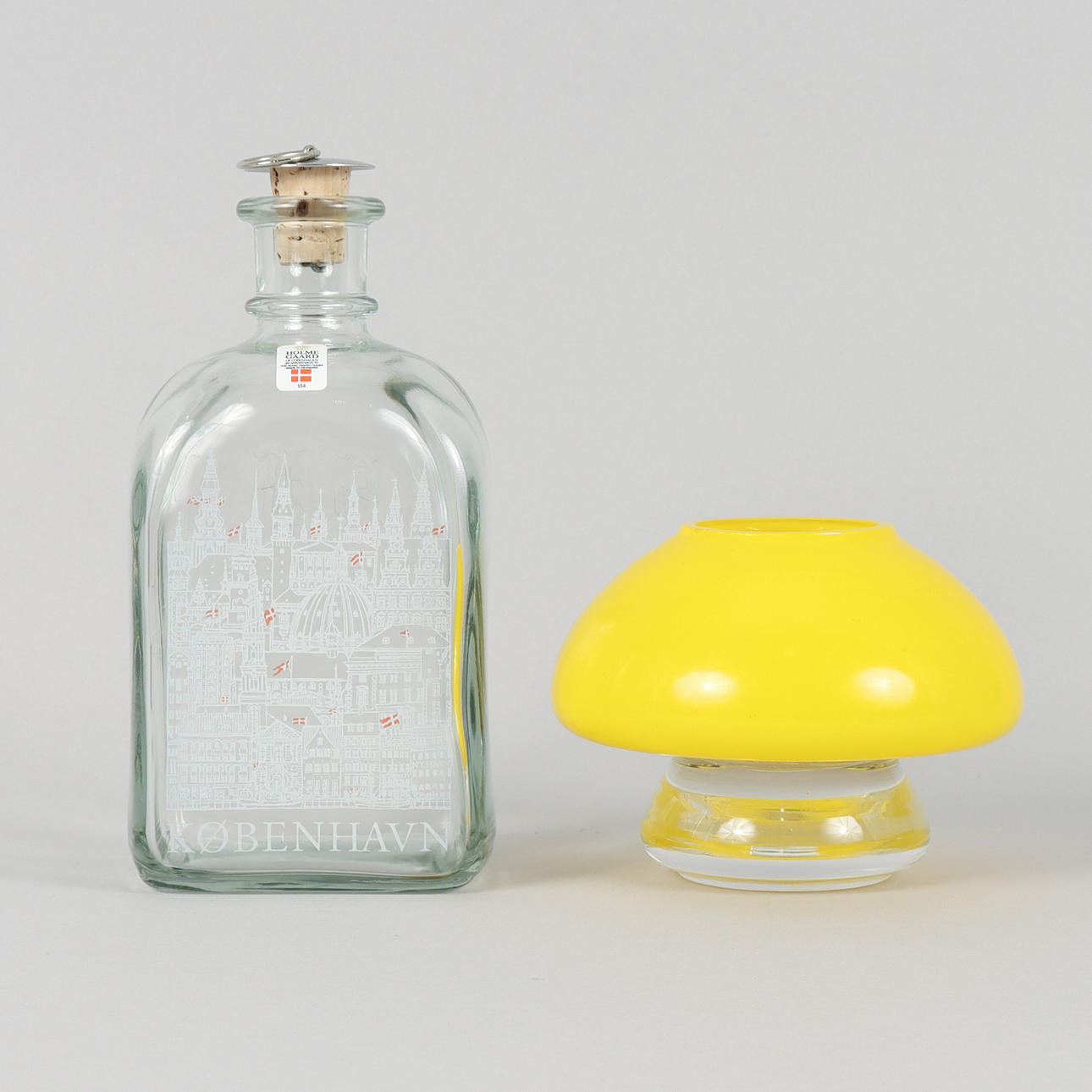 CANDLESTICK AND BOTTLE GLASS.