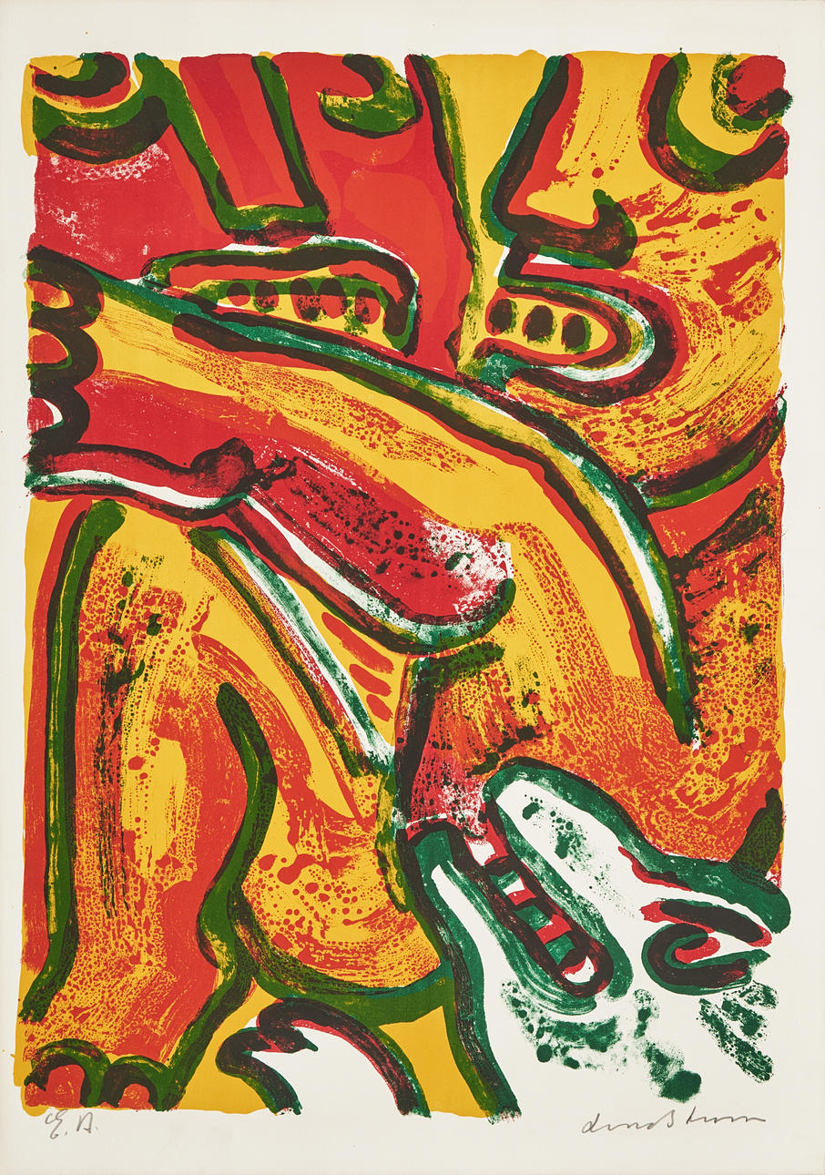 BENGT LINDSTRÖM. Figure composition, signed, EA, color lithograph.