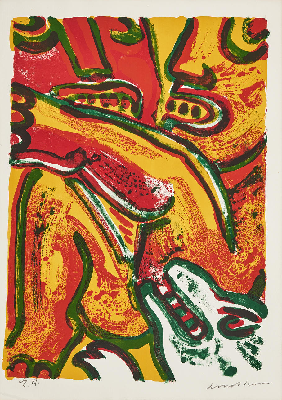 BENGT LINDSTRÖM. Figure composition, signed, EA, color lithograph.