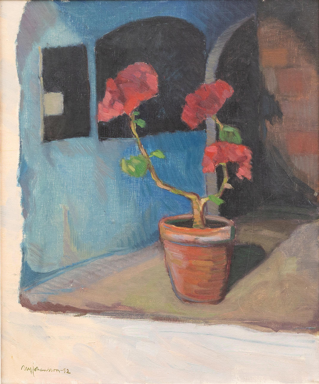 MY JOHANSSON. “Geranium”, oil on canvas, signed and dated -92.
