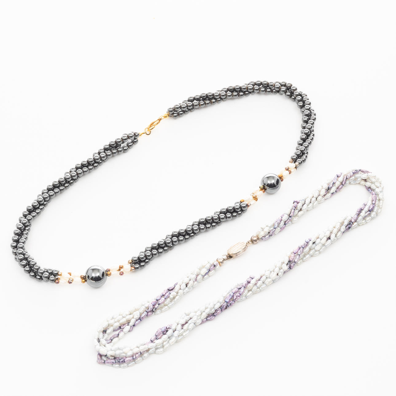 COLLIER, 2 st, Silver, Pärlor, Hematit.