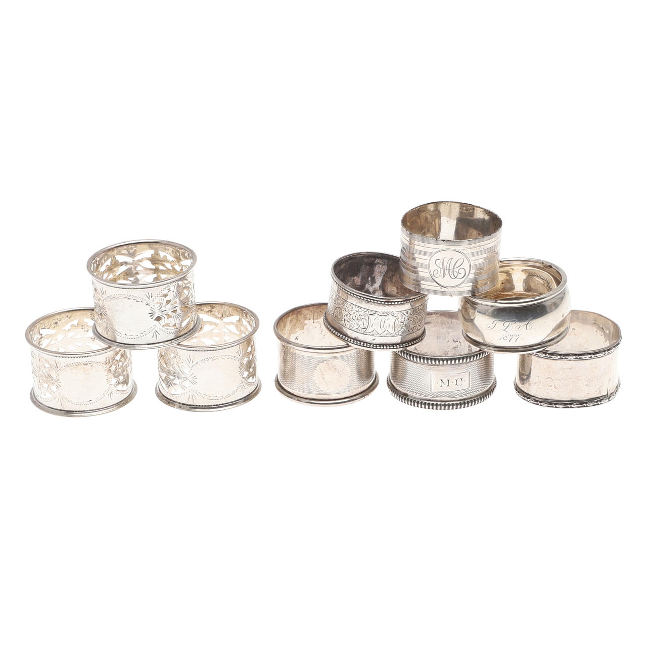 NINE SILVER NAPKIN RINGS. Silver & Metals - Silver - Auctionet