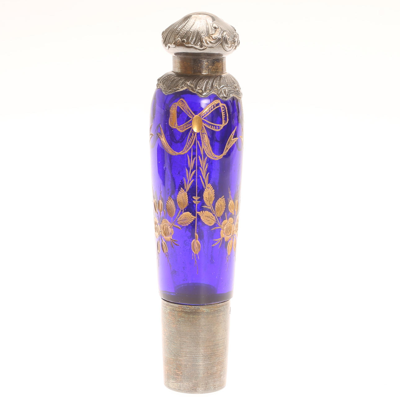 PARFYMFLASKA, silver och glas, 1800-tal.