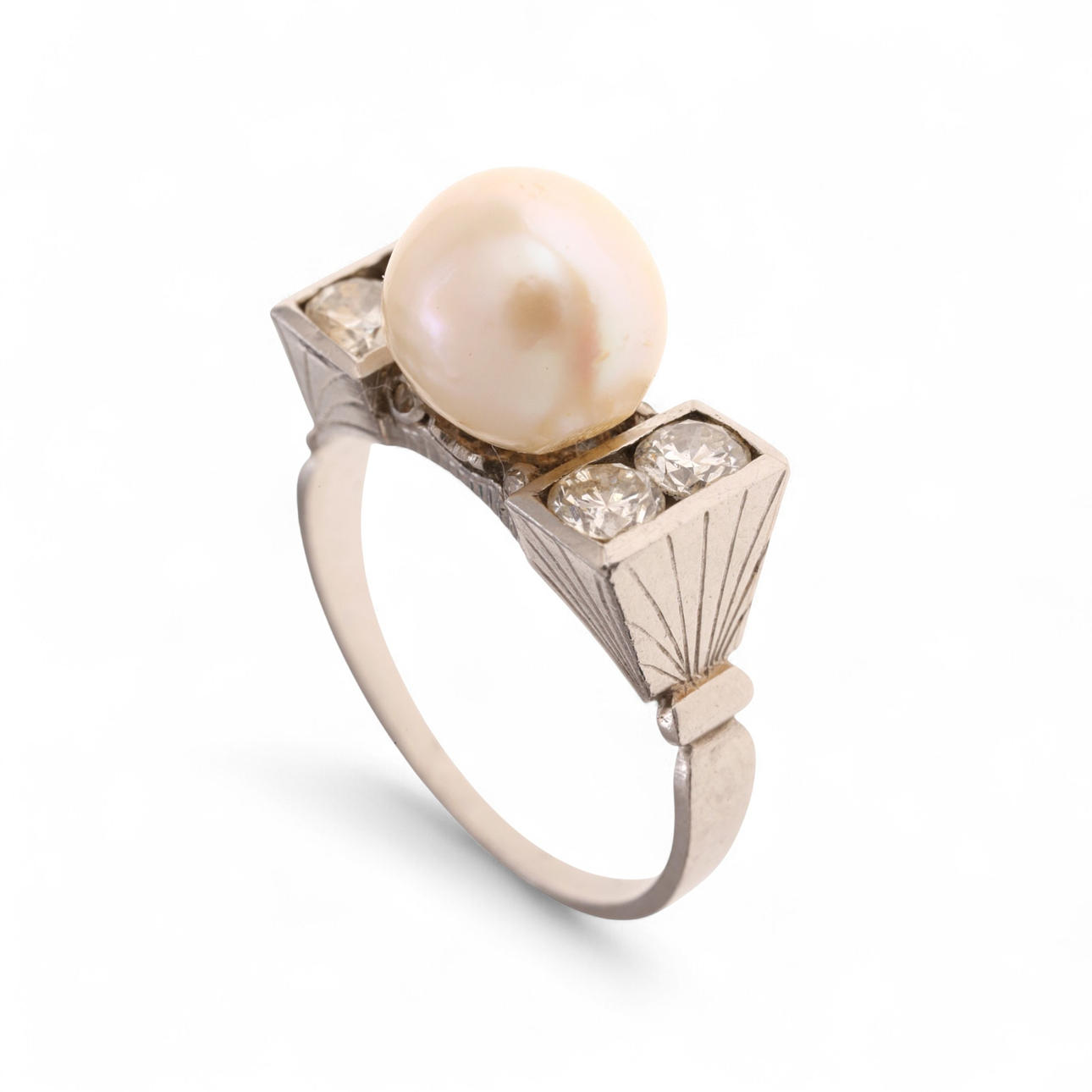 Pearl and diamonds ring, mid 20th Century.