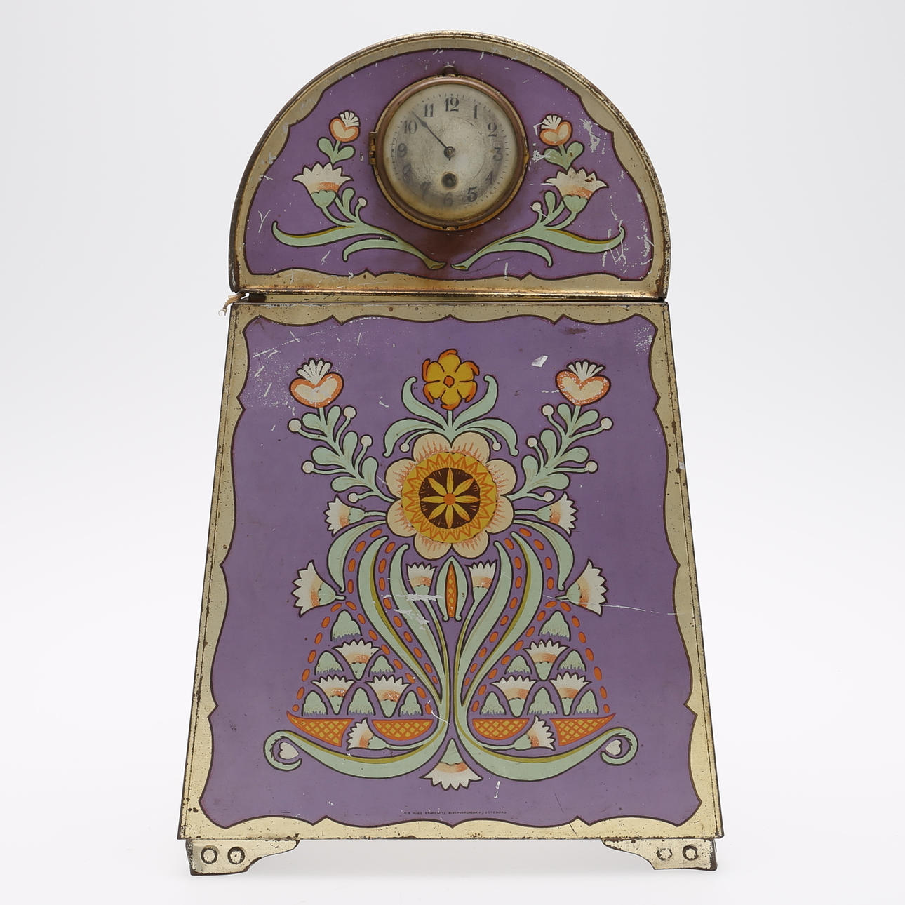 PLÅTBURK, Bröderna Kanold, Göteborg, med klocka.