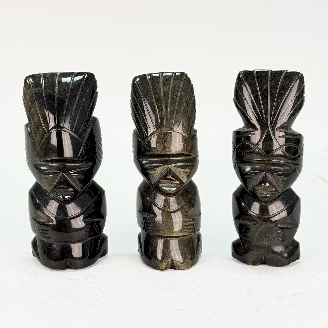 MAYA STATUETTES - 3 pieces, sculpted Aztec stone figures.