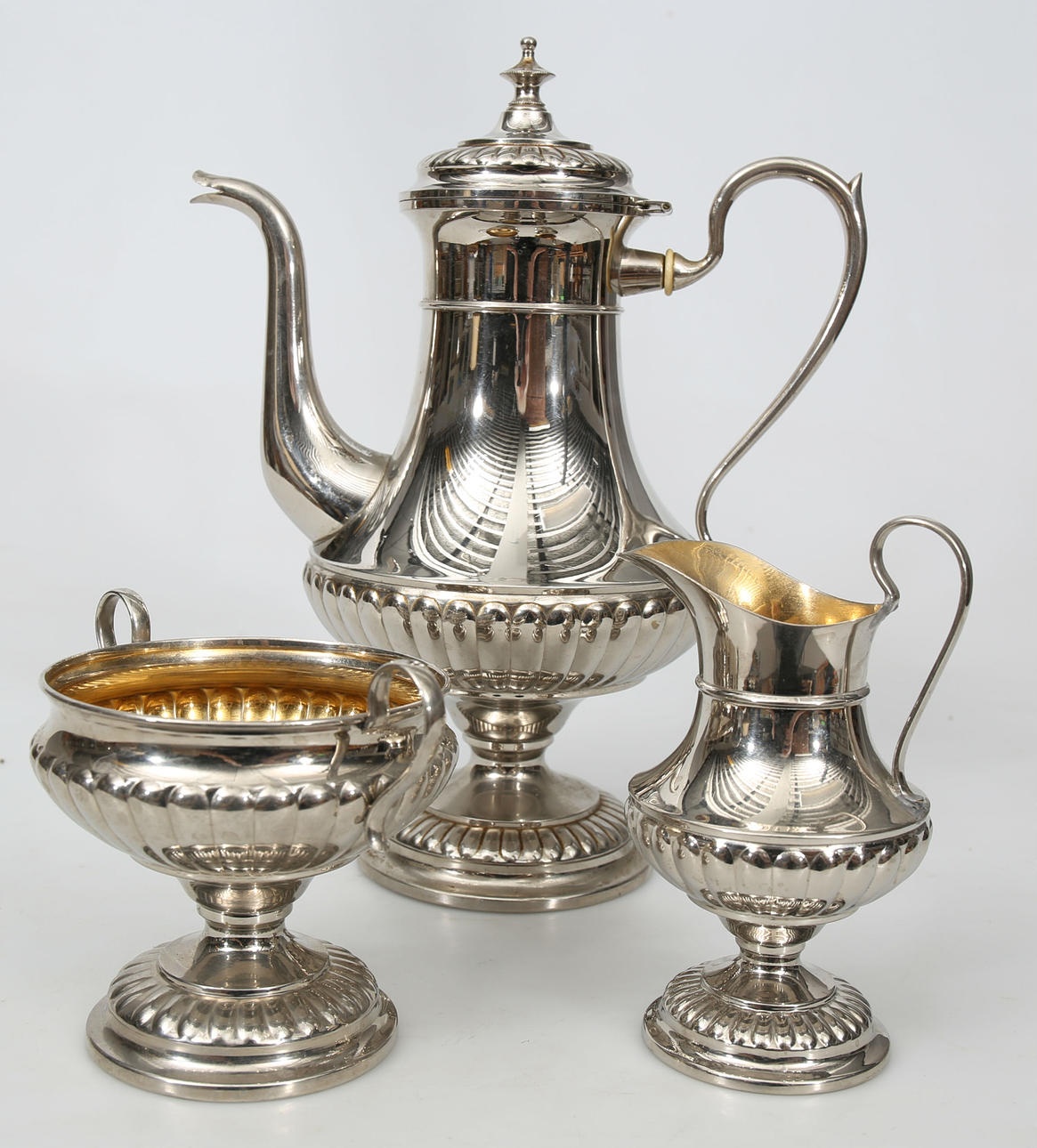 KAFFESERVIS, nysilver, 3 delar, Oscar Nilsson Eskilstuna, 1900-talets första hälft.