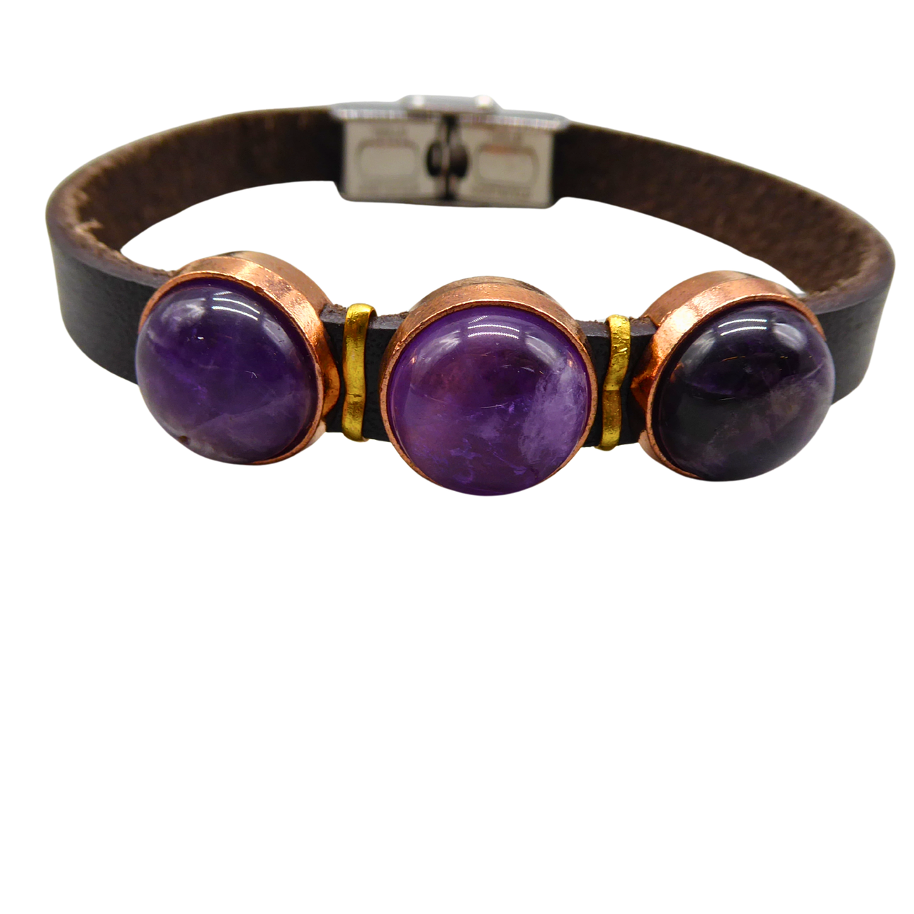 LEATHER BRACELET WITH AMETHYSTS.