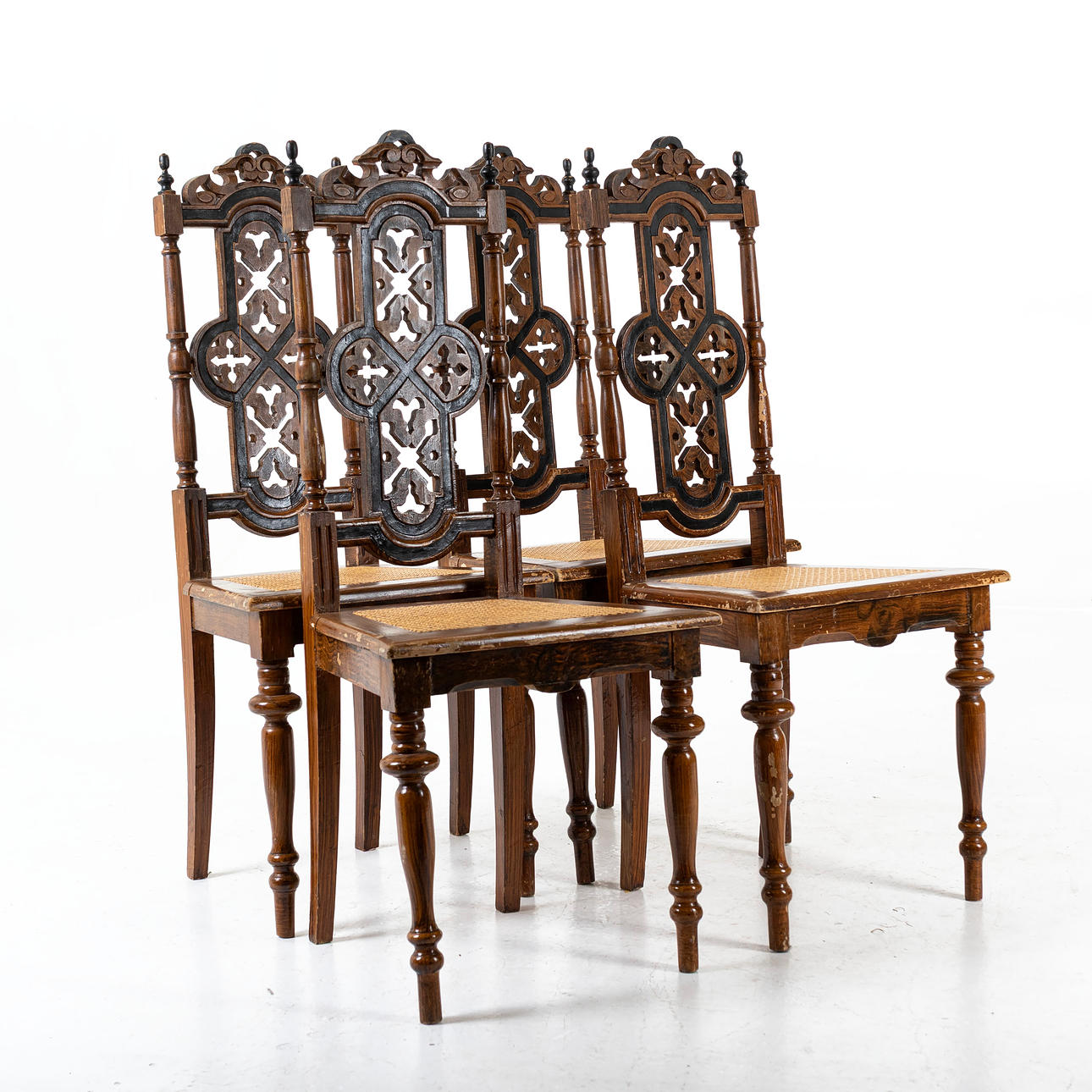 CHAIRS, 4pcs, rattan seat, Neo-Renaissance, turn of the 20th century ...