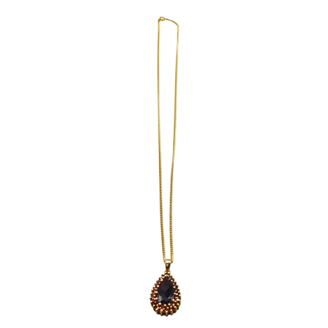 333 YELLOW GOLD GARNET NECKLACE.