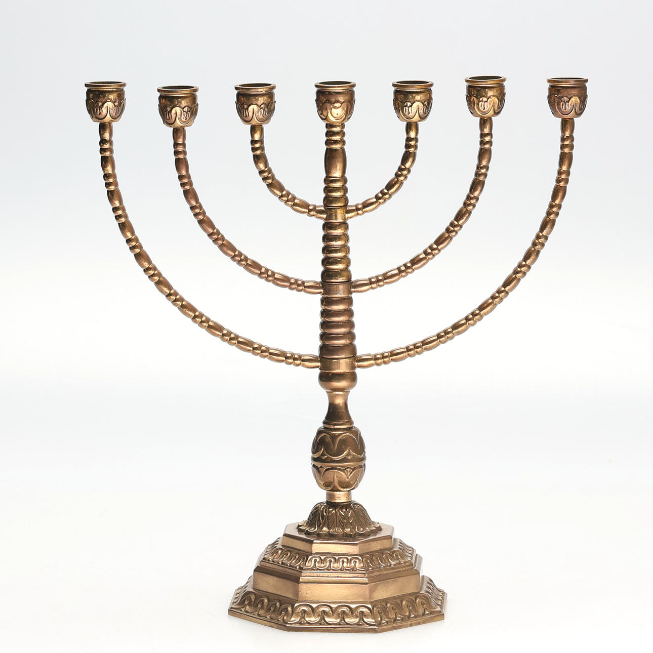 A 20th century brass menorah chandelier.