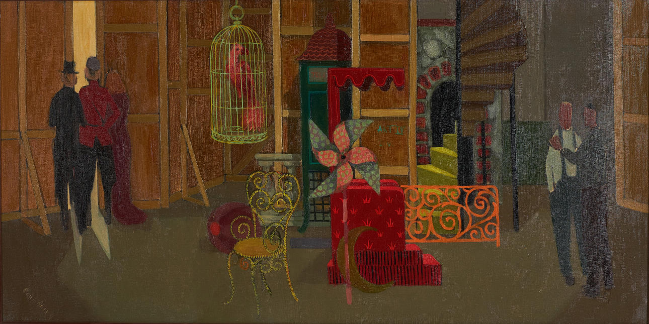 PELLE ÅBERG. Room interior with parrot.