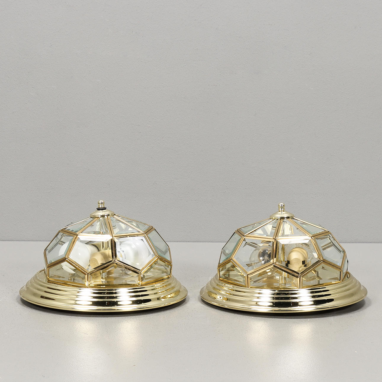 CEILING PLAFONDER 2 pieces, brass and glass.