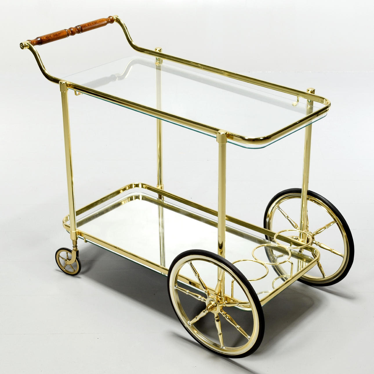 Serving trolley, Gold-colored metal, Glass.