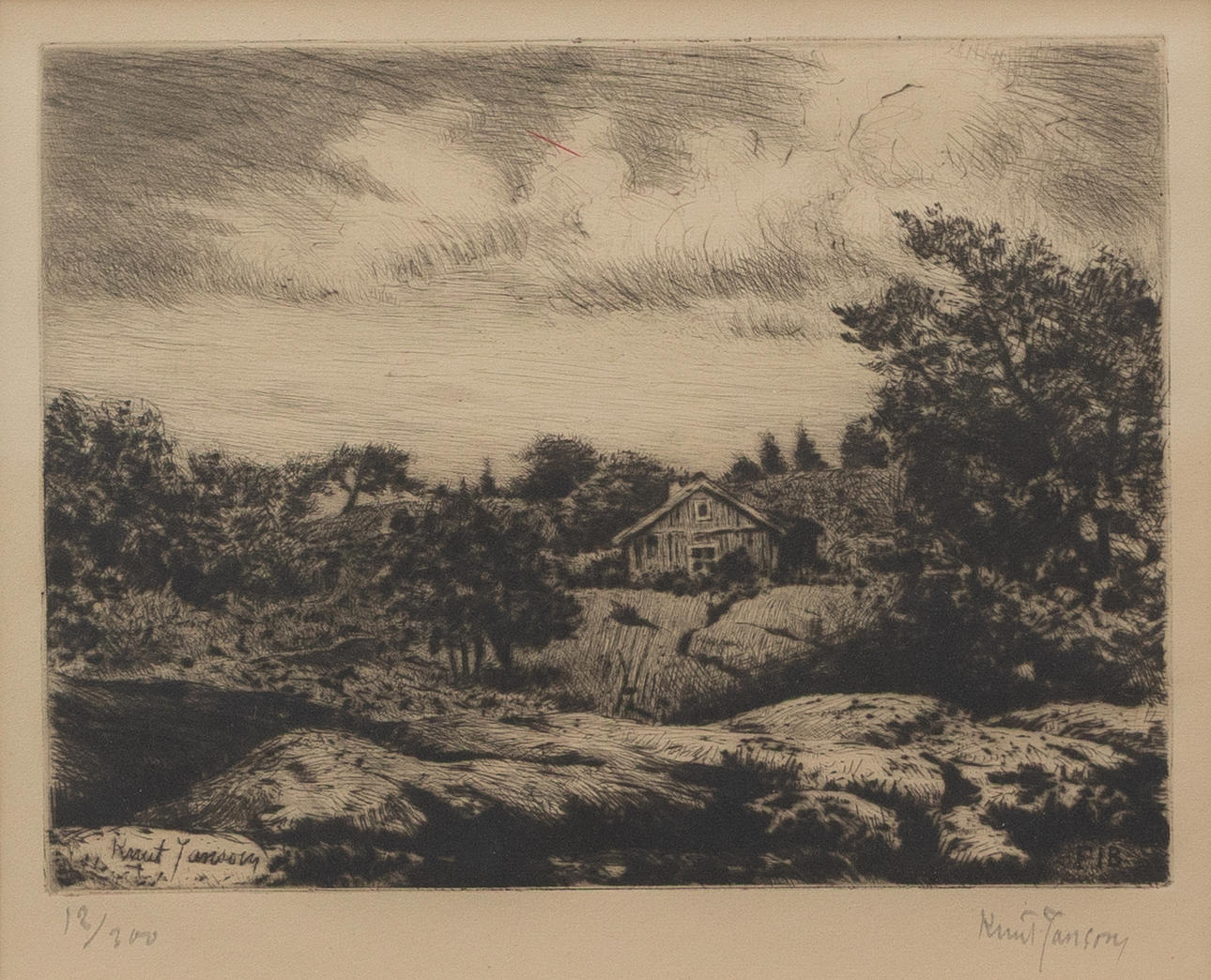 KNUT JANSON (1882-1966). Landscape, etching 18/200, signed.