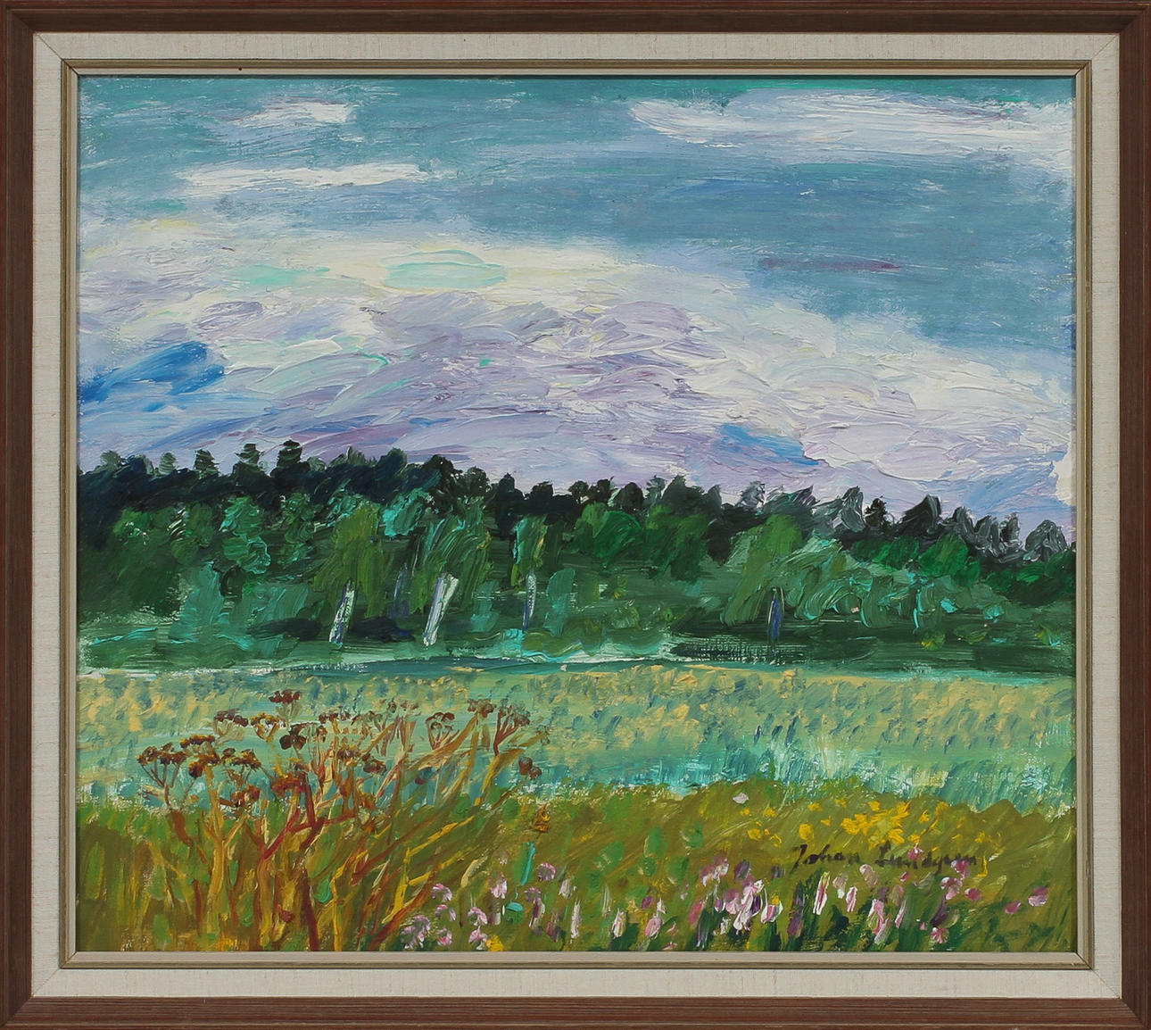 JOHAN LUNDGREN. Ängsmotiv, olja på duk, sign.