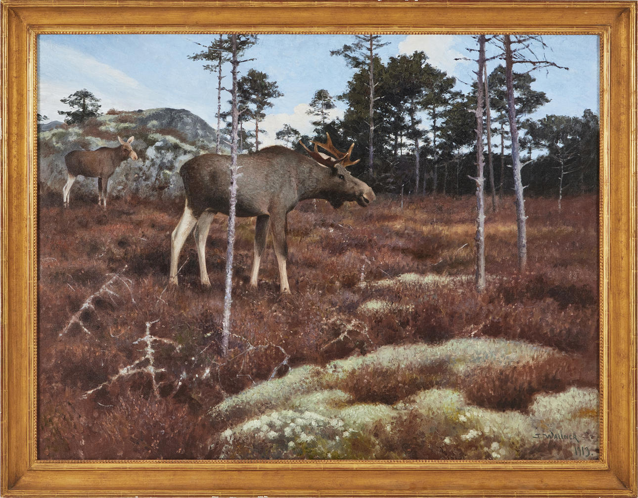 THURE WALLNER. Moose, oil on canvas, signed and dated T Wallner 1913.