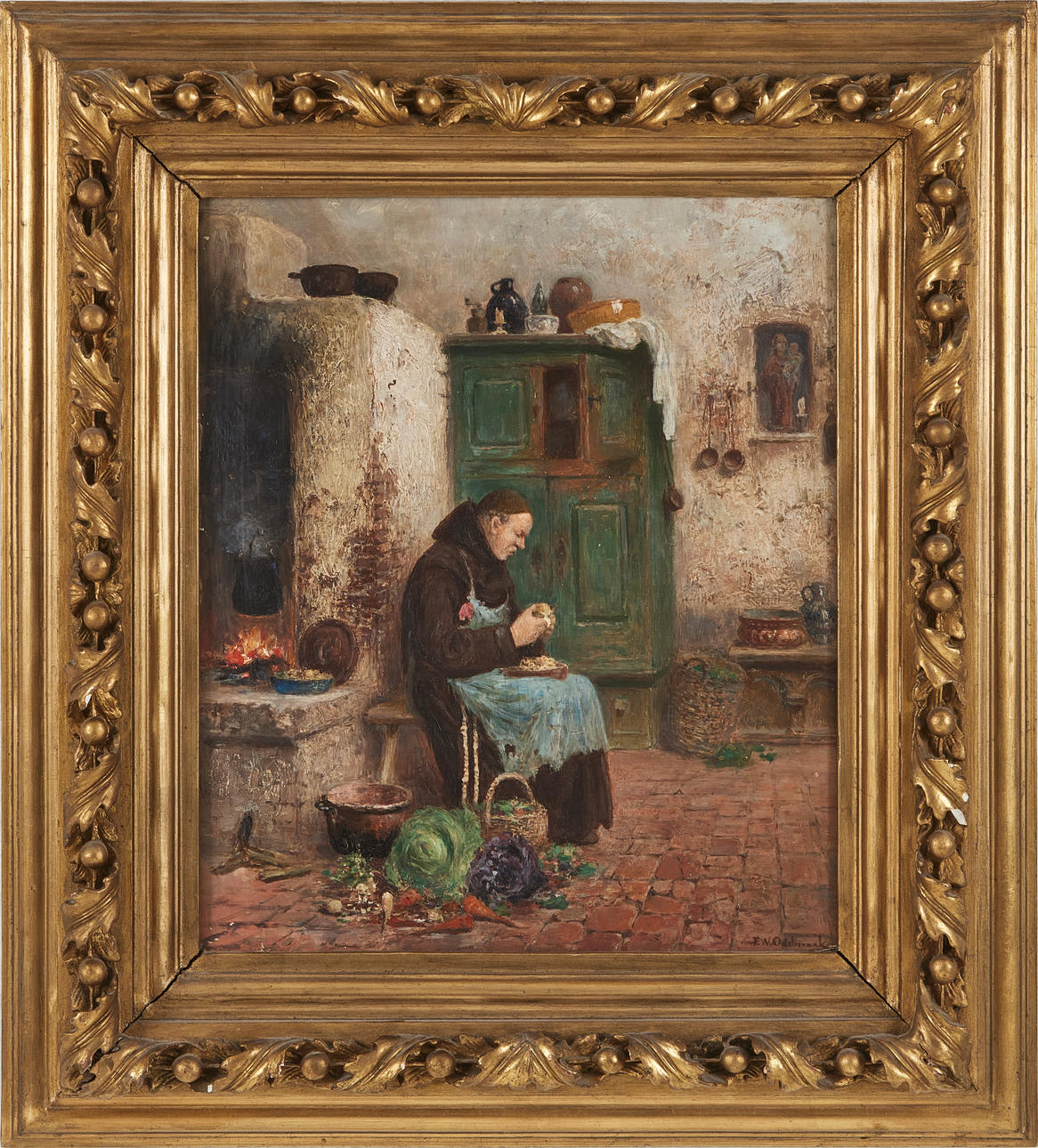 FRANS WILHELM ODELMARK. Donut in kitchen, oil on panel, signed.
