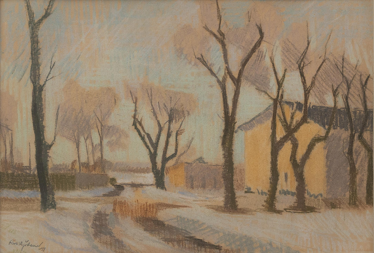 RICHARD BJÖRKLUND. “Winter picture”, mixed media, signed and dated -41.