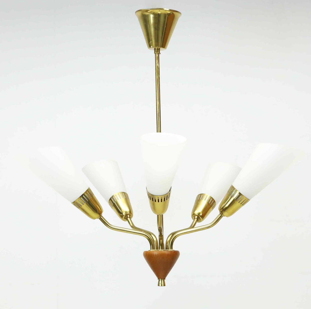 CEILING LAMP, brass, glass, teak, 1950s.
