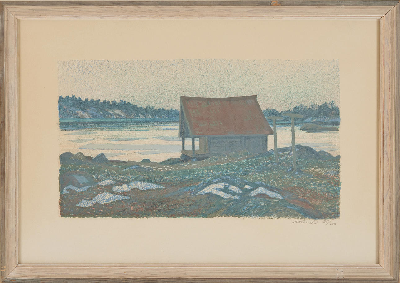 ROLAND SVENSSON. Stuga vid sjö.