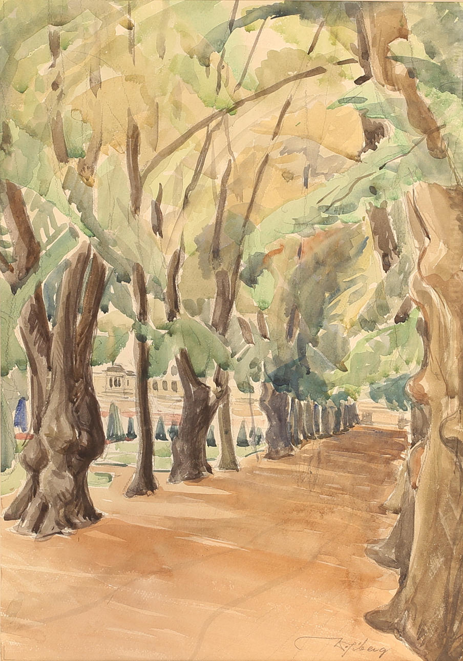 VIKTOR TIBERG. Watercolour, “Drottningholms Slott”, signed.