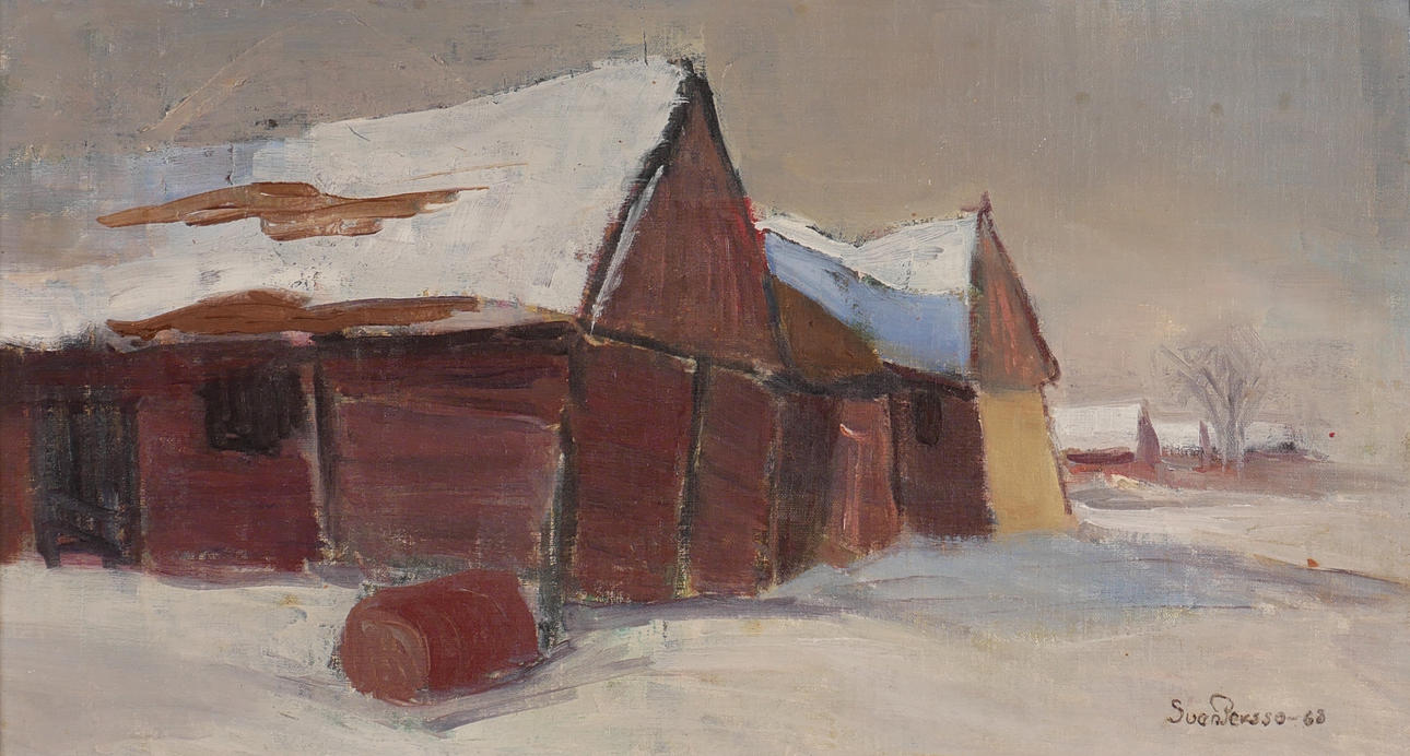 SVEN PERSSON. "Kåtorp, Öland", olja på pannå, signerad Sven Persson -68.