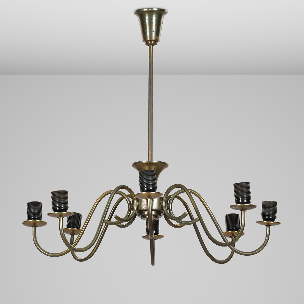 Eight-armed brass chandelier, 1930-40s.