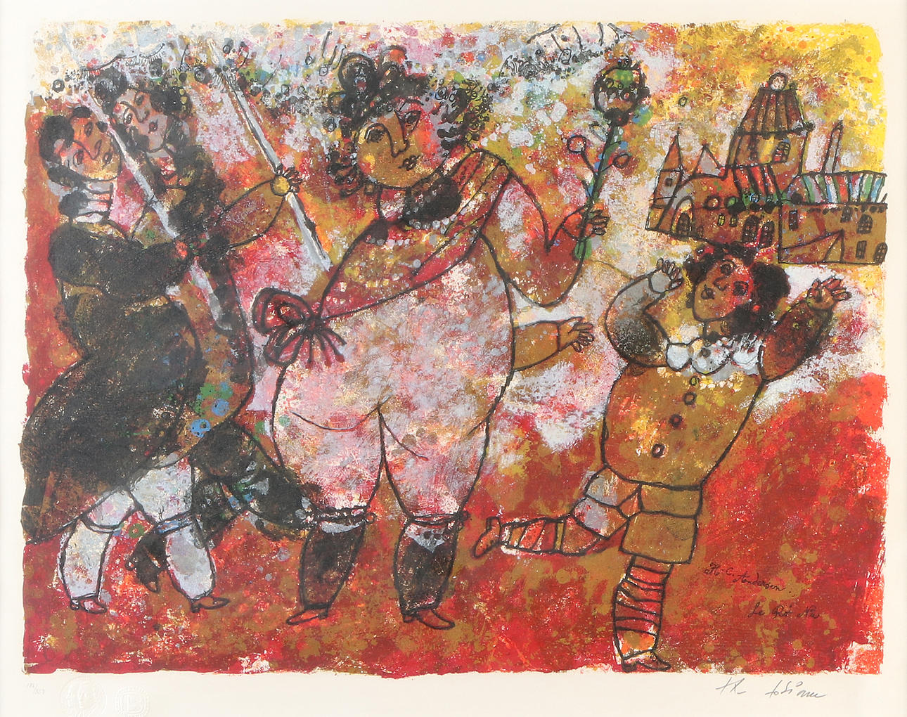 THEO TOBIASSE. Lithography, 186/350. Composition with dancing figures. Signed.