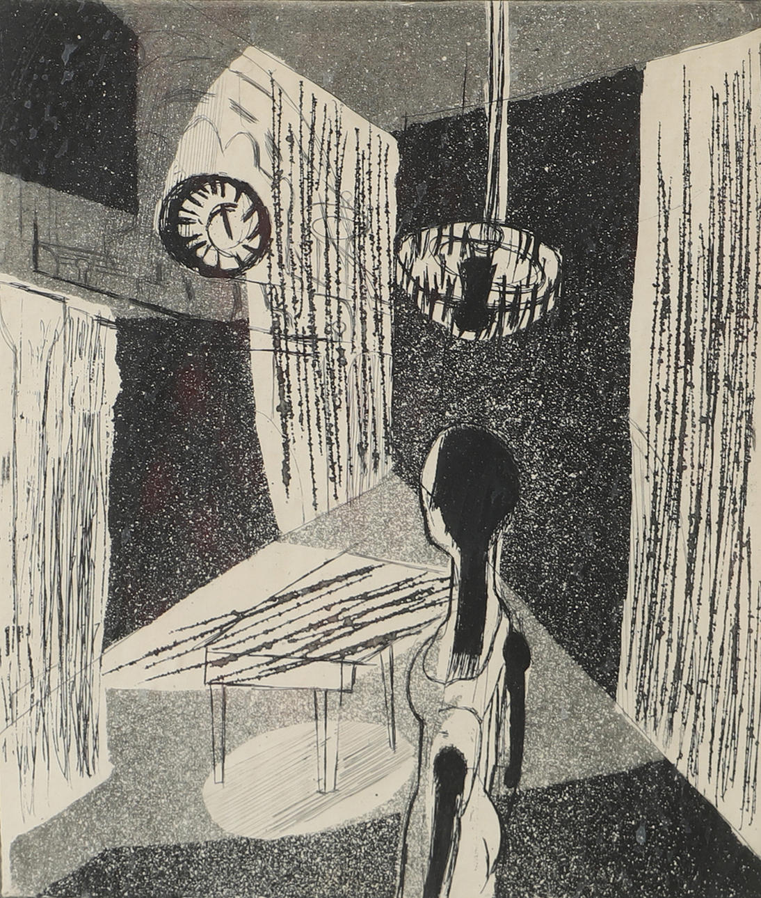 TORSTEN RENQVIST. “Alone in the room”, etching, signed -55.