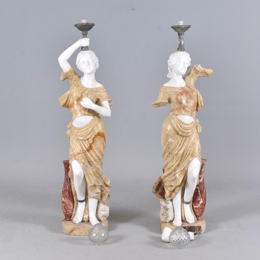 SCULPTURES/TORCHÊRER, 1 pair, different colored marble.